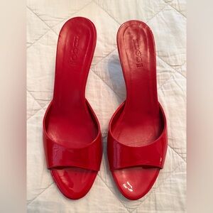 HUGO Hugo Boss Red Patent Leather Mule Heels Slides Size 39